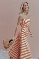 Serafina Two Piece Set - Orange Beige Stripe