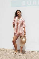 Aaliyah Tie Front Top - Pink Stripe