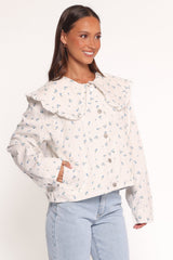 Blue Flower Denim Jacket - Off White