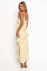 Ciao Ruffles Maxi Satin Dress - Pale Yellow
