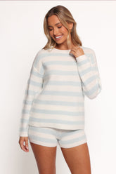 Ciaran Knitted Short Set - Cream Blue