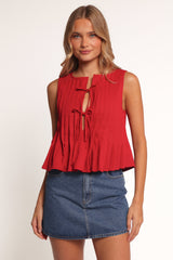 Delia Pleat Tie Top - Red