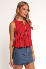 Delia Pleat Tie Top - Red