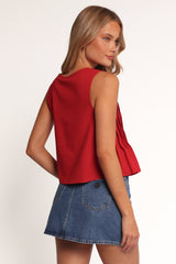 Delia Pleat Tie Top - Red