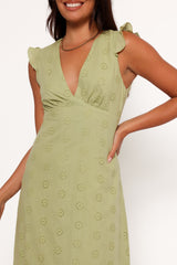 Ensley Flutter Sleeve Maxi Dress - Olive Green