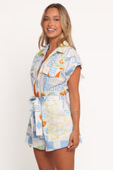 Georgina Tie Waist Romper - White Multi