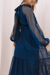 Julip Sheer Long Sleeve Maxi Dress - Navy