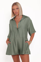 Kiya Drop Waist Romper - Palm Green