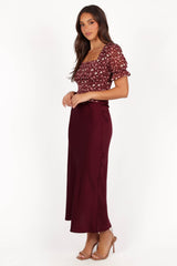 Nellie Satin Midi Skirt - Burgundy
