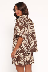 Pacifica Button Up Shirt - Chocolate Floral