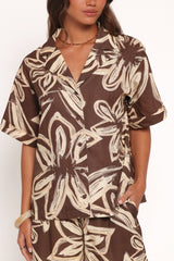 Pacifica Button Up Shirt - Chocolate Floral