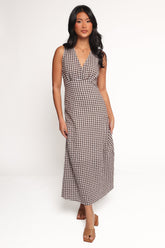 Queenie Midi Dress - Brown Gingham