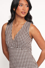 Queenie Midi Dress - Brown Gingham