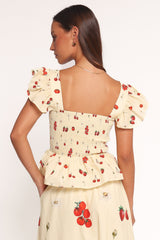 Remira Smocked Ruffle Top - Yellow Cherry