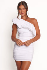Roni One Shoulder Frill Mini Dress - Ivory