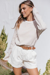 Ruva Long Sleeve Tee - Beige White Stripe