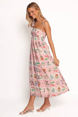 Simona Maxi Dress - Pink Floral Tile