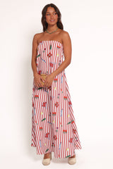 Soph Strapless Maxi Dress - Red Picnic Stripe