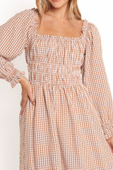 Torrie Maxi Dress - Brown Check