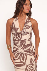 Warner Halter Dress - Cream/Brown