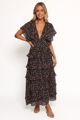 Wendi Ruffle Dress - Black Floral