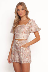 Davina Belted Shorts - Cream Multi