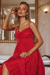 Naira Pleated Midi Dress - Red