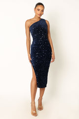 Kiki One Shoulder Midi Dress - Midnight
