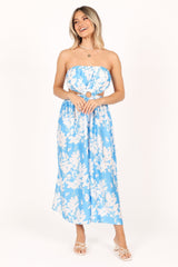 Elodie Tube Belted Jumpsuit - Blue/White