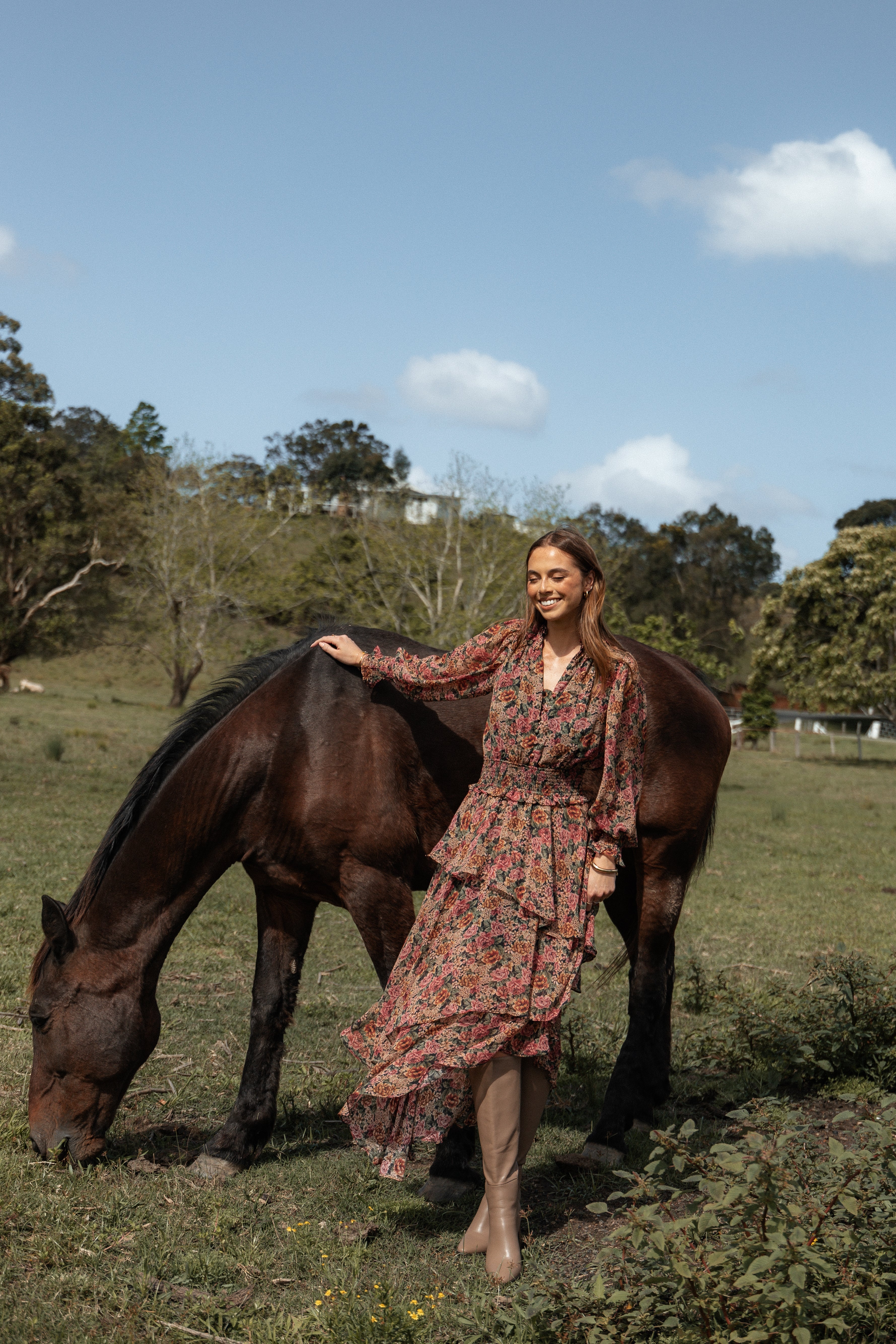 Vivian Midi Dress - Rose/Black