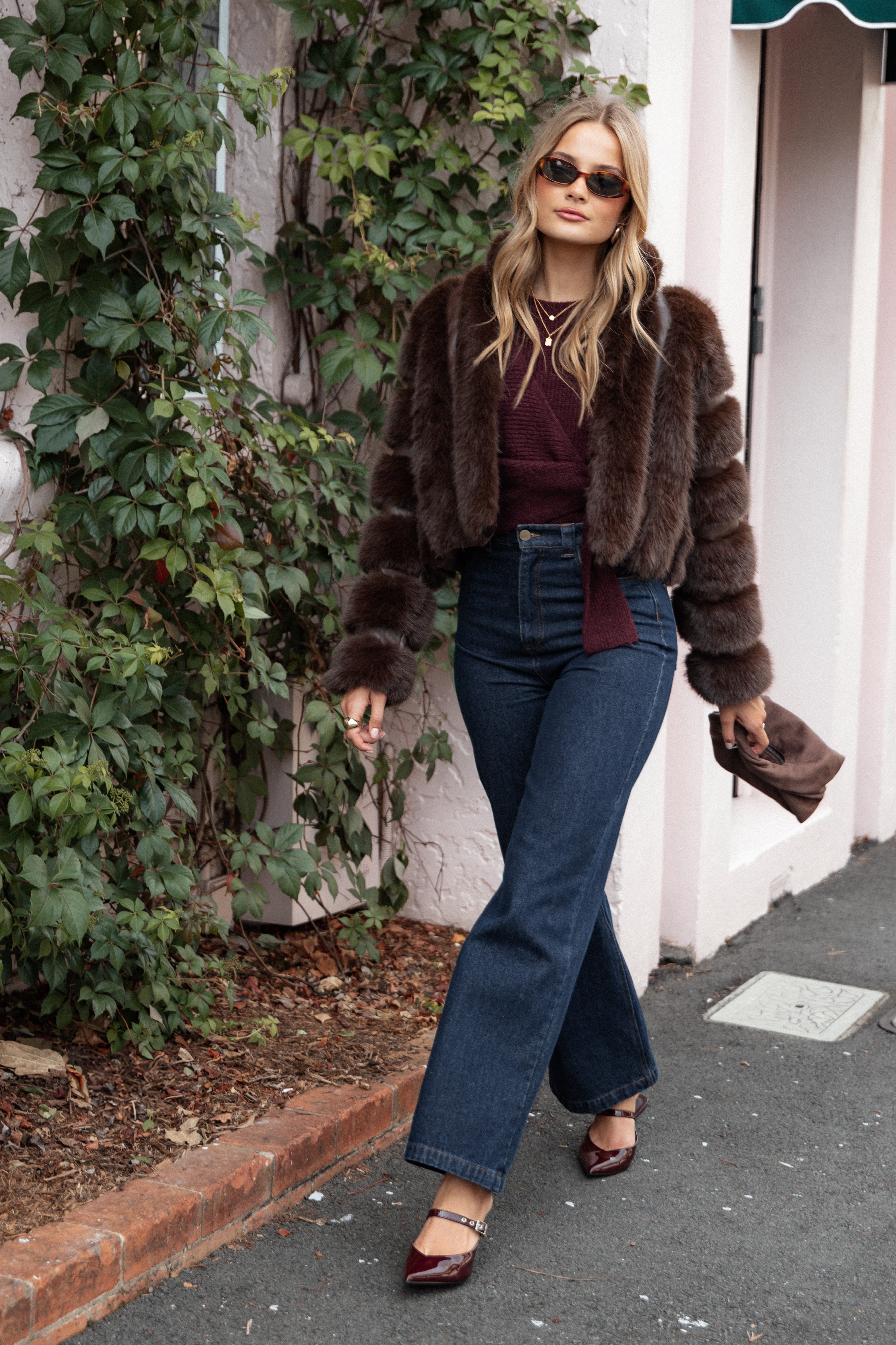 Velma Channel Faux Fur Jacket - Chocolate