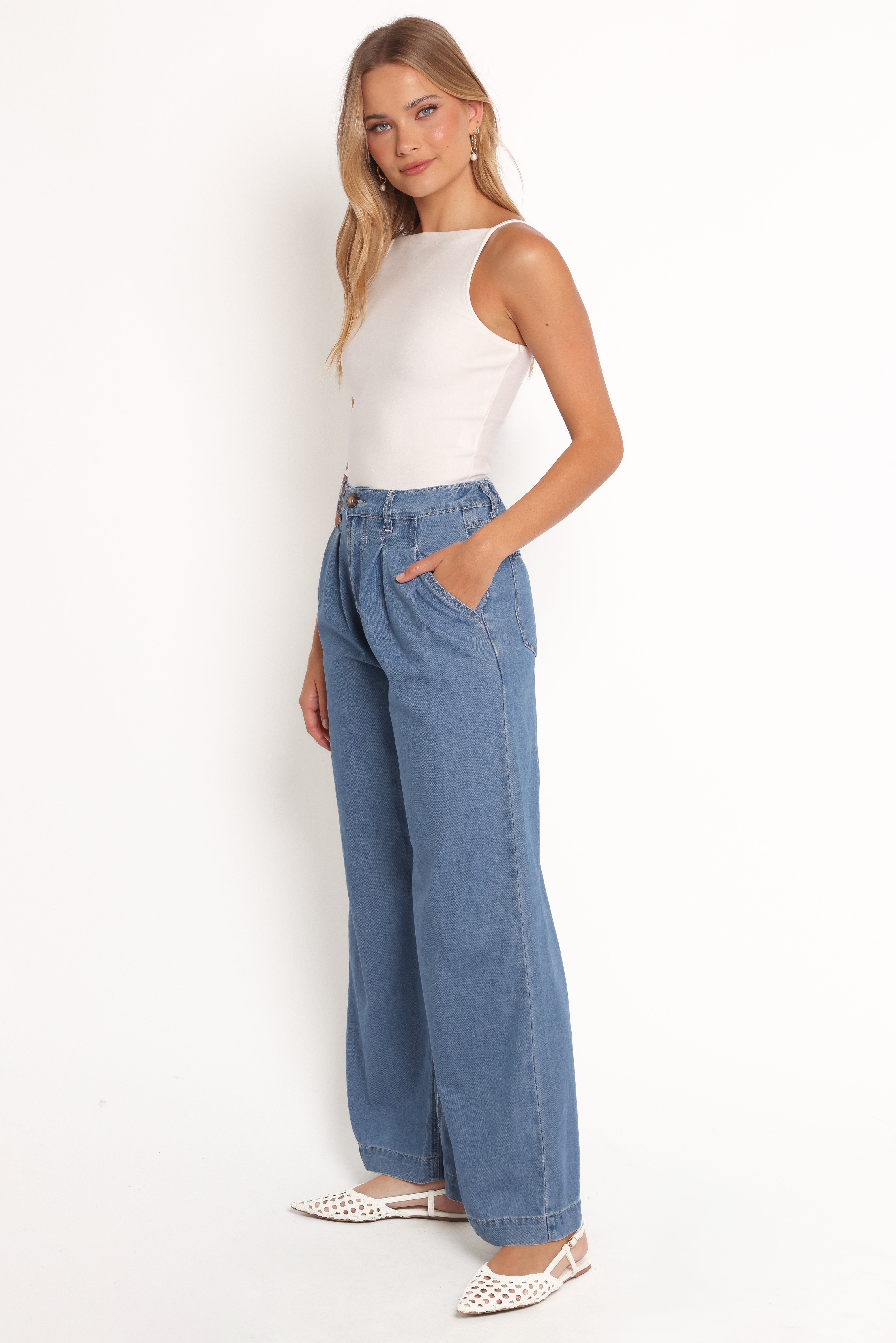 Rosalee Chambray Wide Leg Pant - Medium Denim