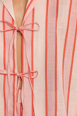 Aaliyah Tie Front Top - Pink Stripe