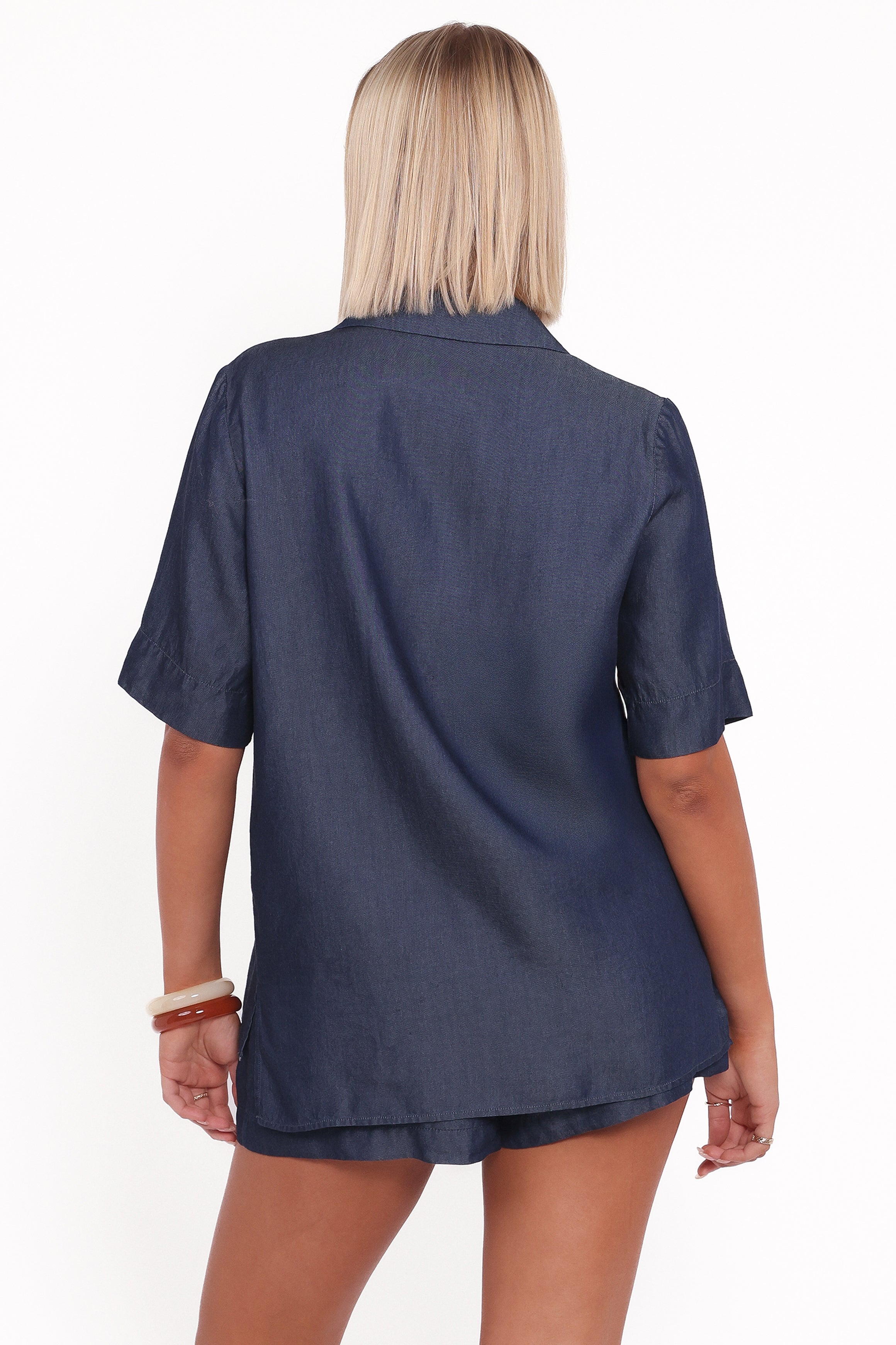 Aaliyah Chambray Tie Front Top - Dark Wash