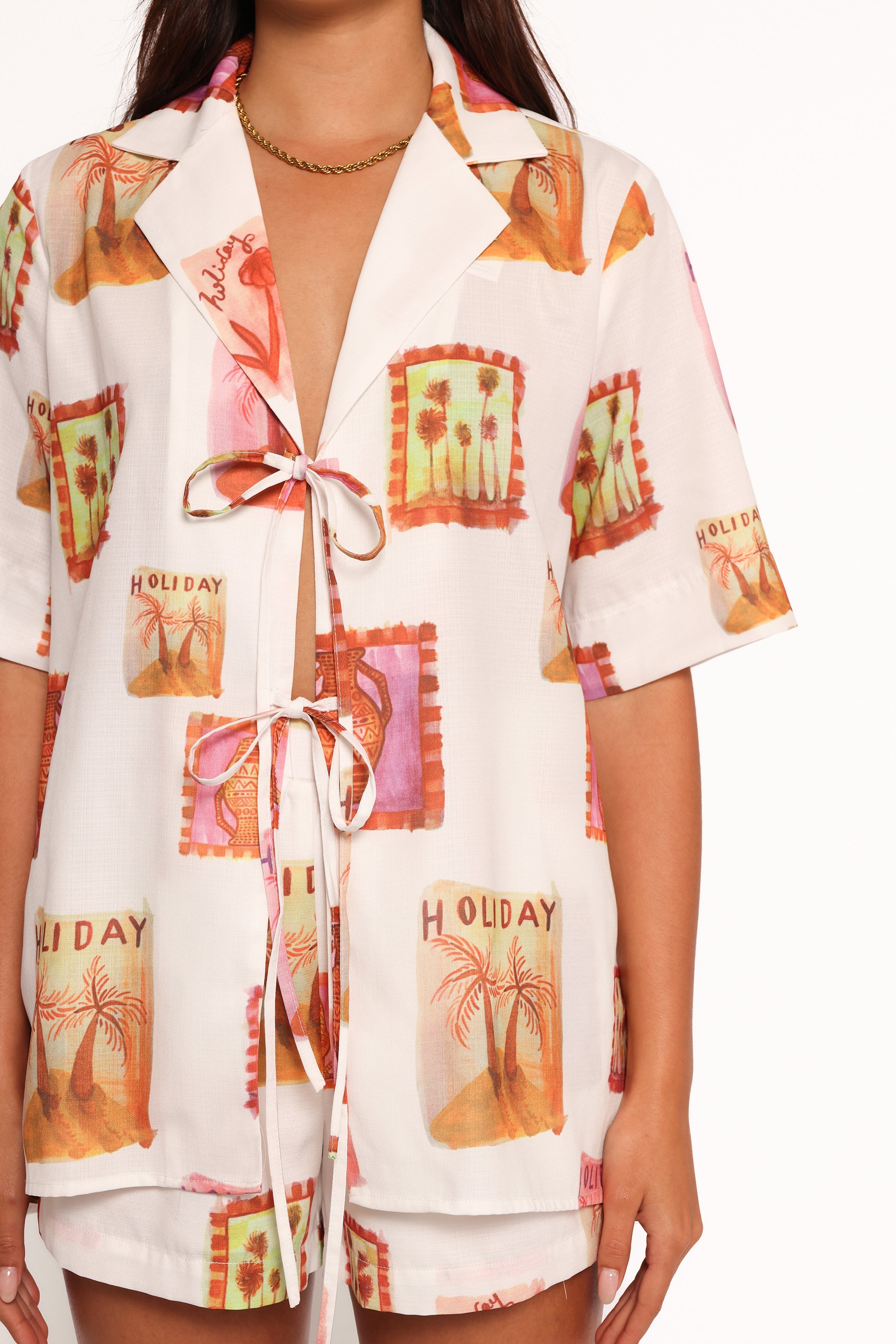 Aaliyah Tie Front Top - White Multi