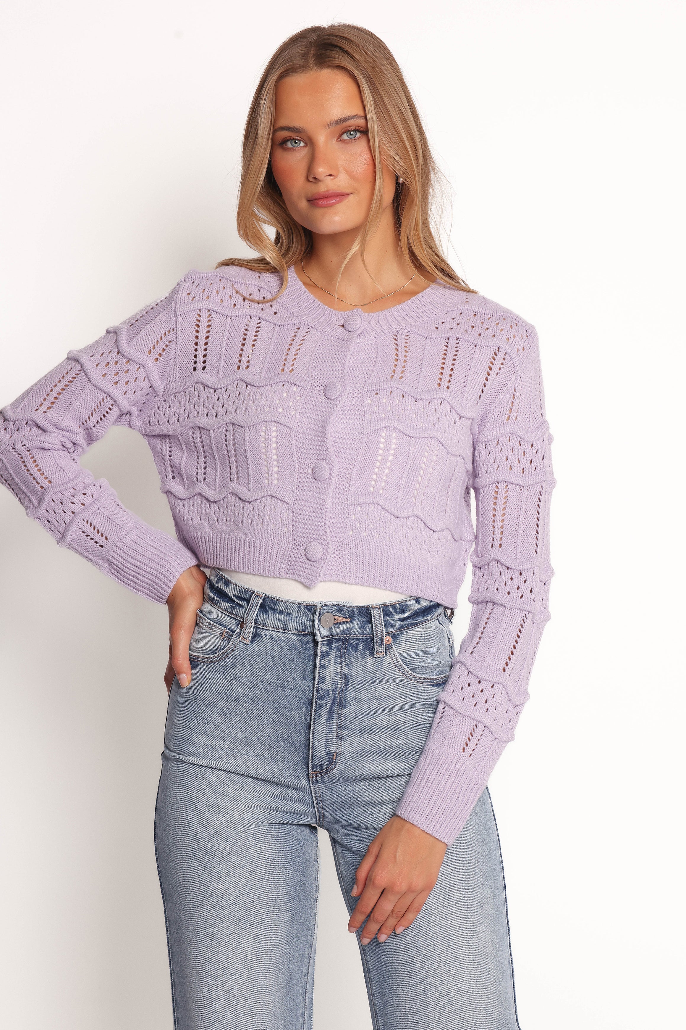 Aidy Crop Button Front Cardigan - Lilac