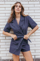 Bruna Denim Romper - Dark Wash