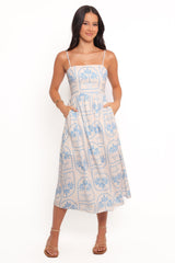 Cathy Midi Dress - Blue/White