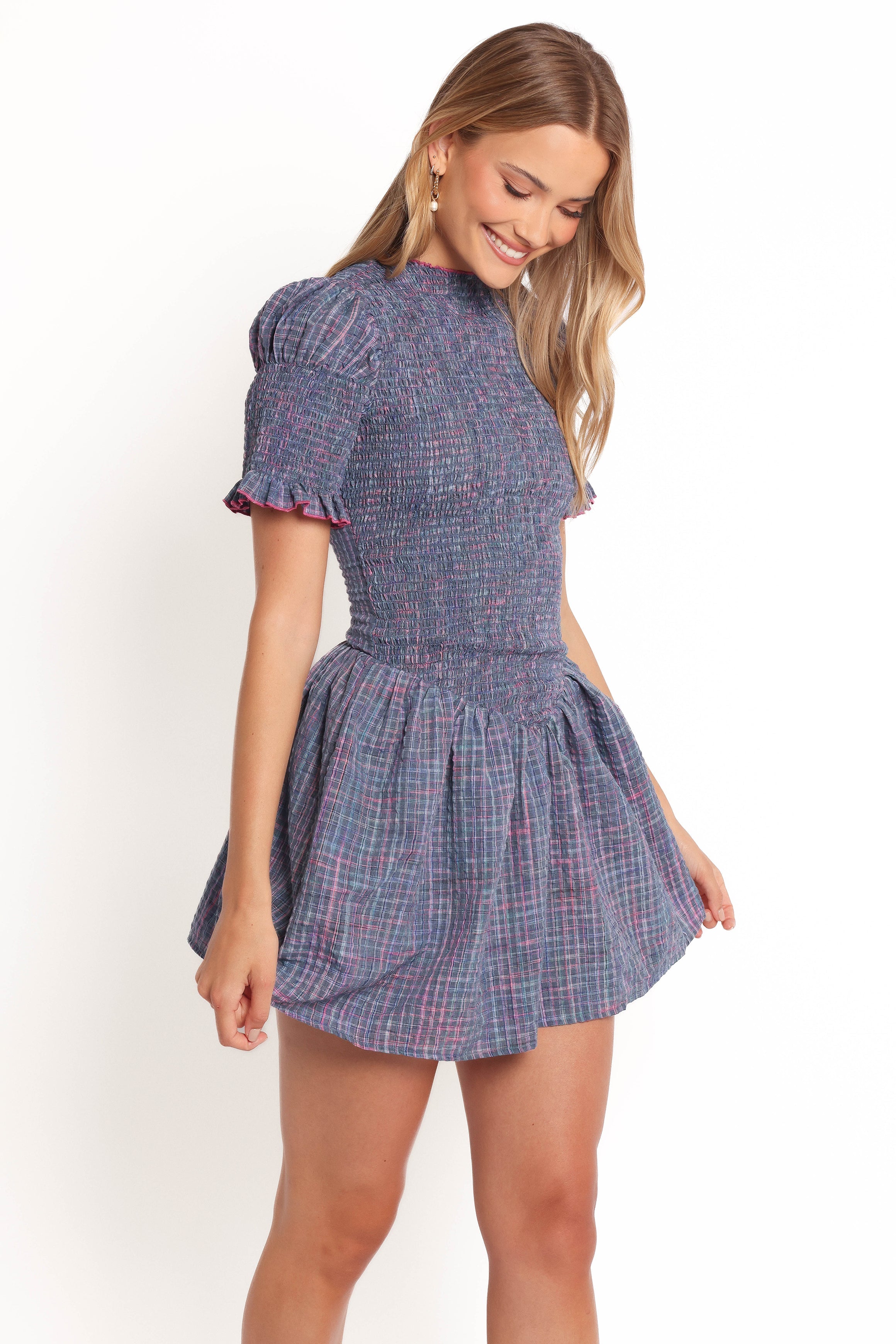 Celine Mini Dress - Navy Plaid