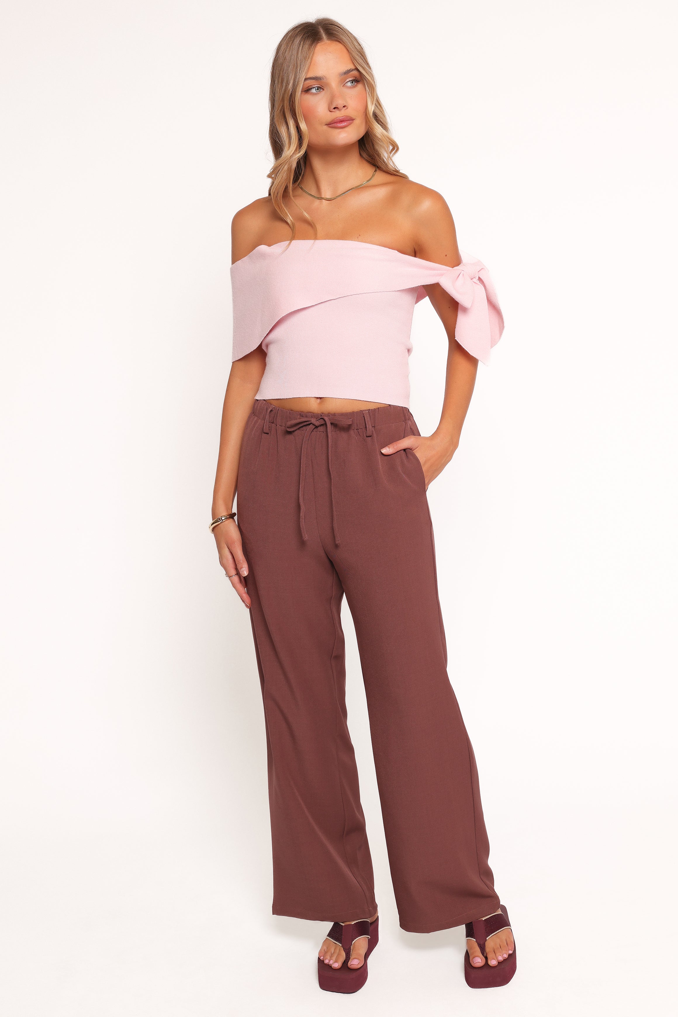 Charama Off Shoulder Knit Top - Pink