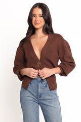 Cyrelle Single Button Cardigan - Brown