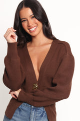 Cyrelle Single Button Cardigan - Brown