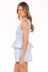 Daisy Skirt Set - Blue White Stripe