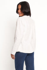 Darian Lace Knit Single Button Blazer - Off White