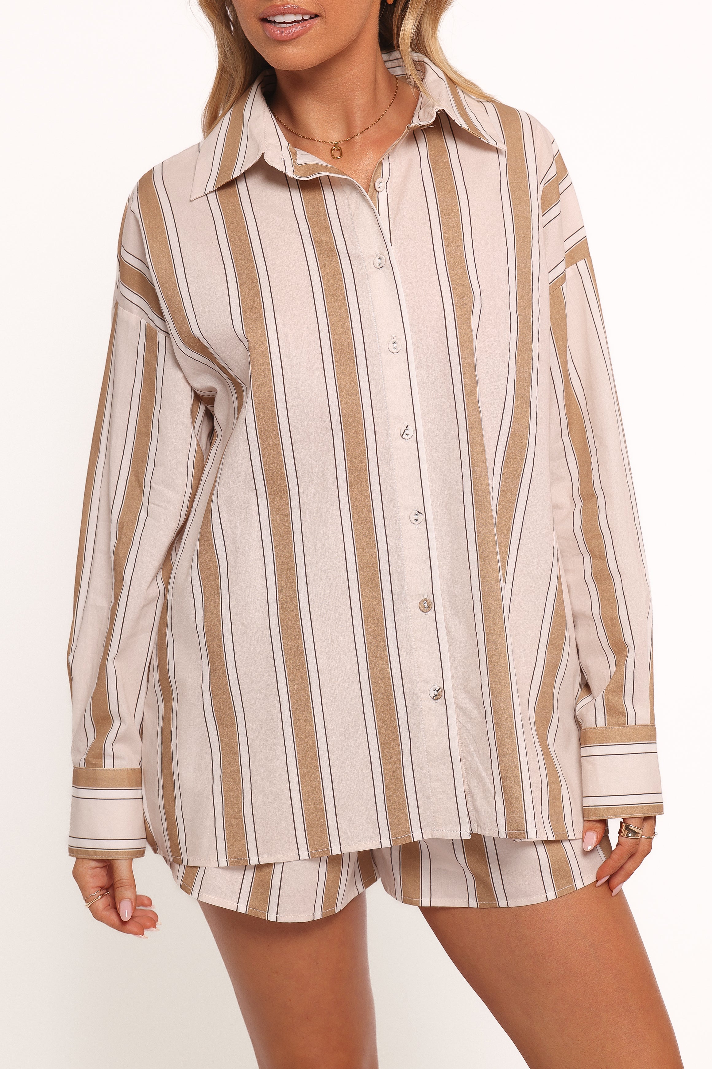 Dean Long Sleeve Short Set - Beige Stripe