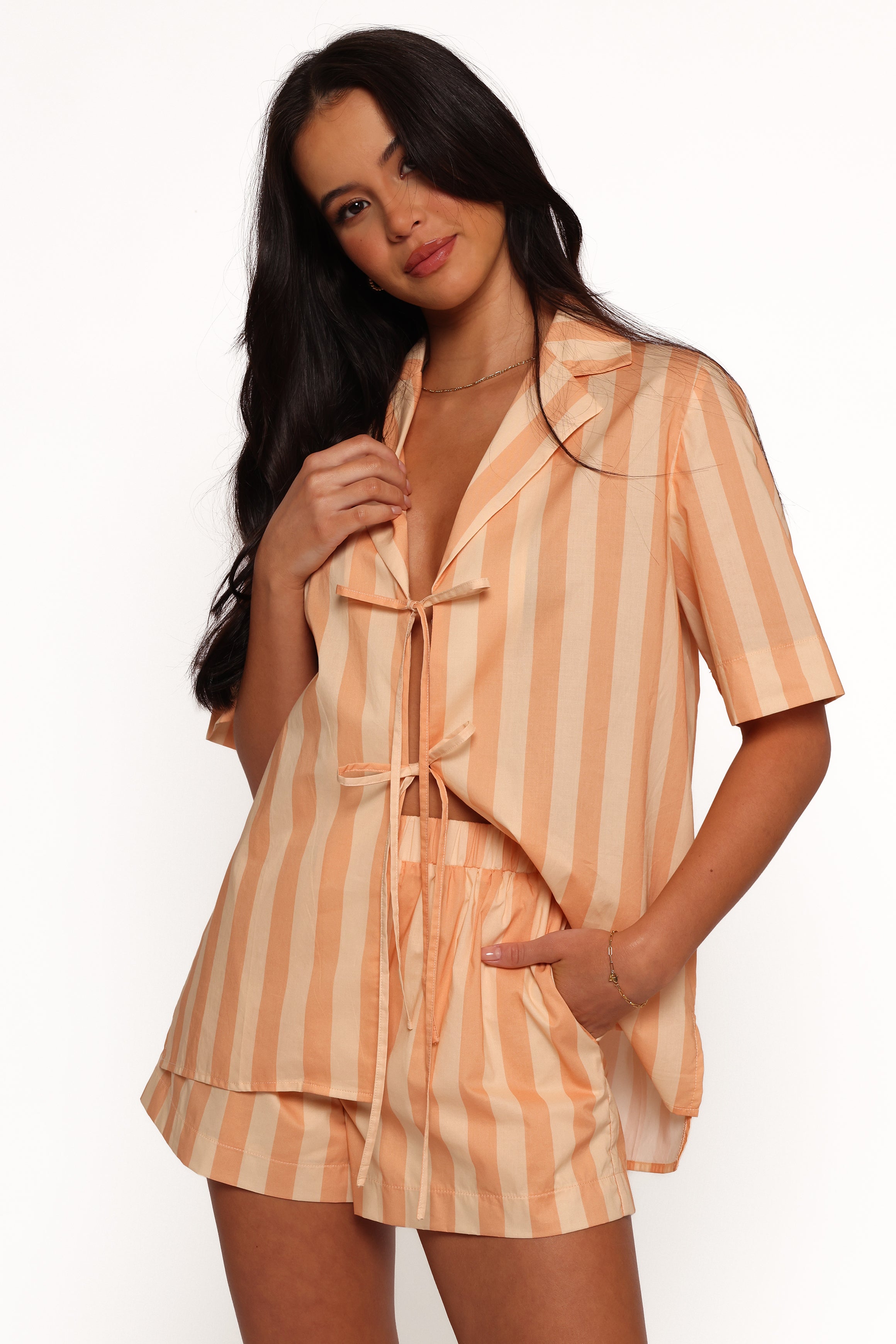 Essie Tie Front Shirt - Terracotta Stripe
