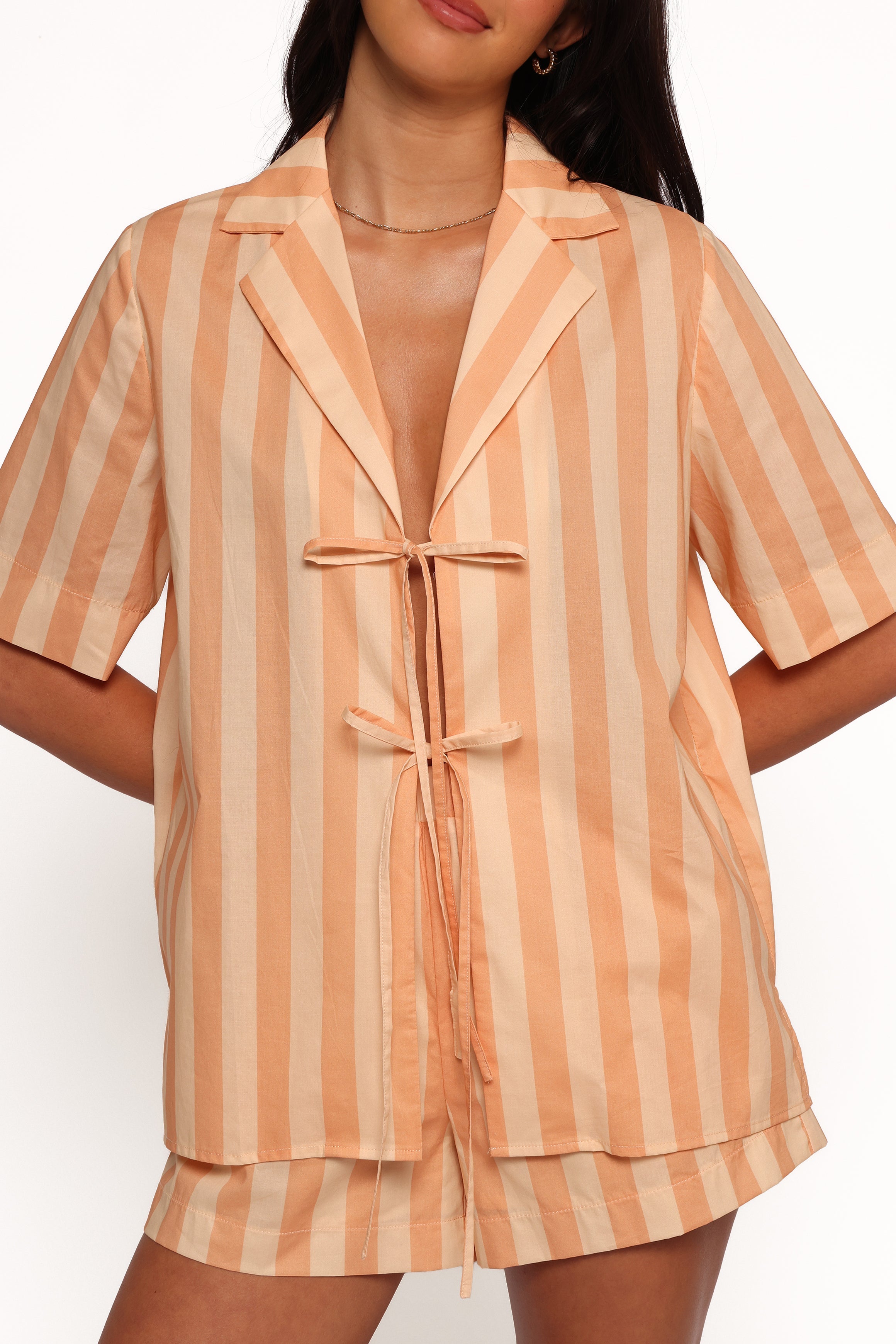 Essie Tie Front Shirt - Terracotta Stripe