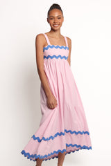 Fitzgerald Maxi Dress - Pink/Blue Trim