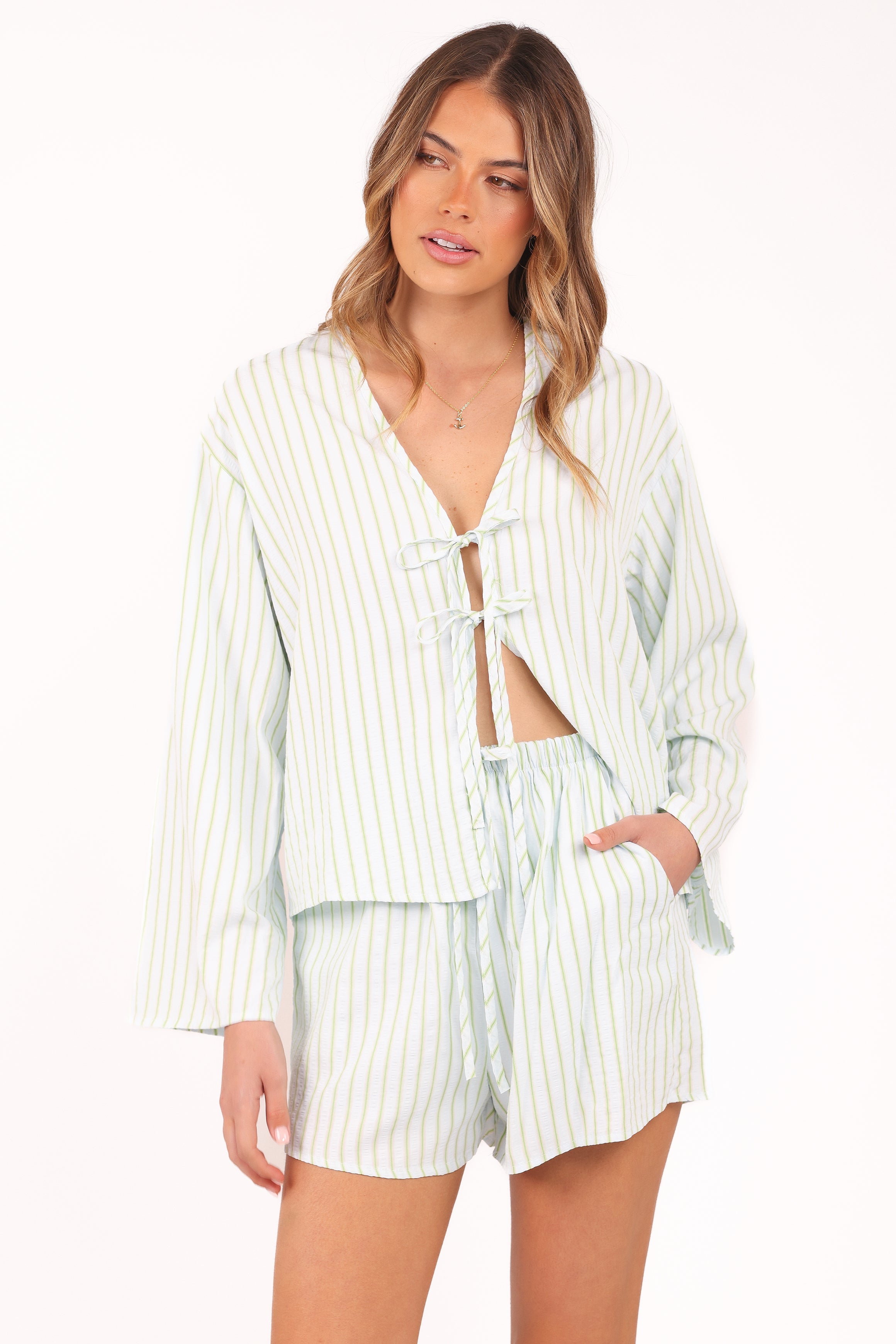 Flynn Short Set - Green Blue Stripe
