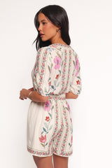 Ginger Tie Waist Romper - Pink Multi
